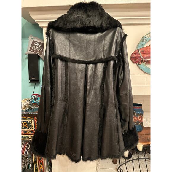 SPECTACULAR 1-OF-A-KIND VINTAGE  BLACK TOSCANA SHEARLING SMOOTH LEATHER JACKET - Picture 2 of 10